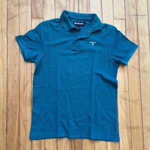 Barbour Mens Small Teal Blue Pique Cotton Short Sleeve Polo Shirt Logo Portugal